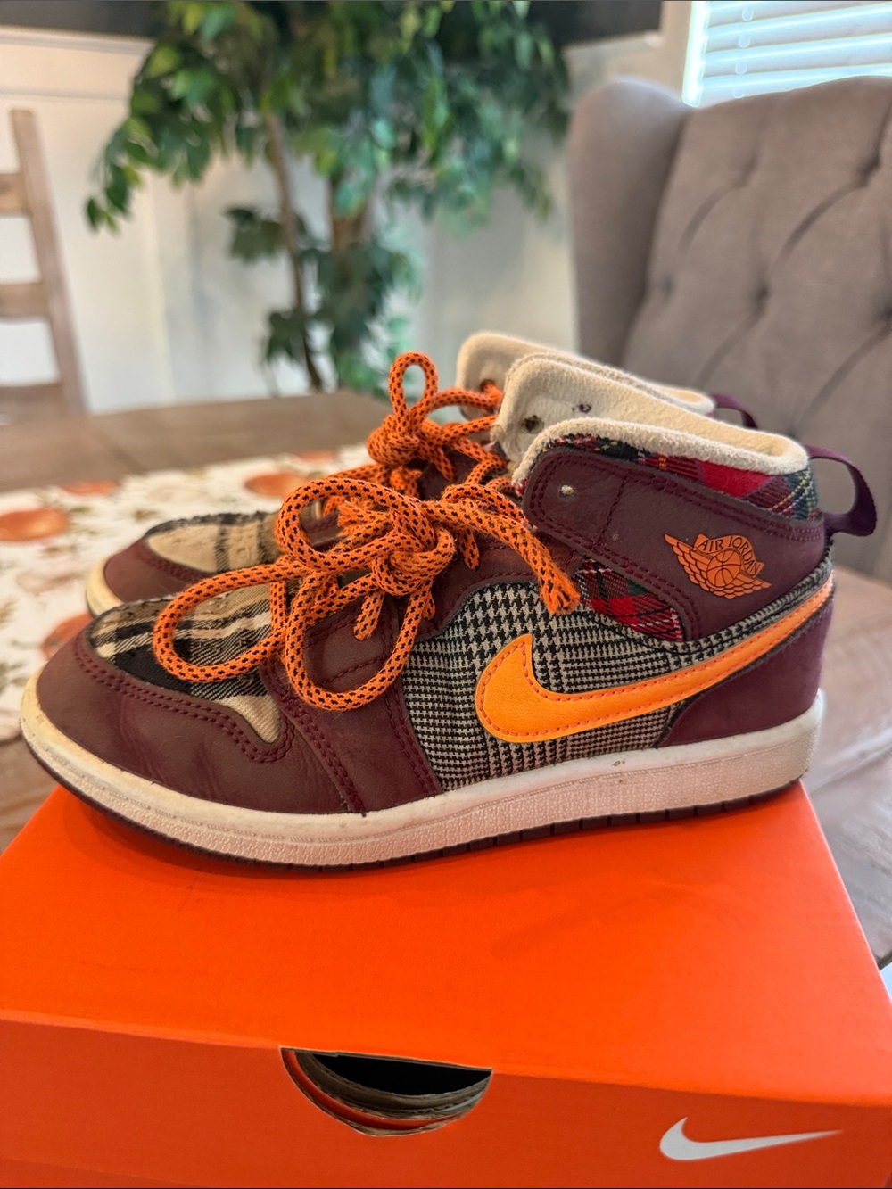 Nike Kids' Burgundy and Orange High-Top Sneakers